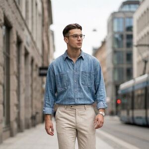 Vintage (90’s) Workwear Denim Stripe Shirt XL